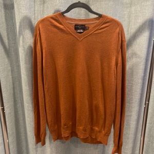 Black Brown 1826 - Merino Wool V-Neck Sweater - Orange- XL